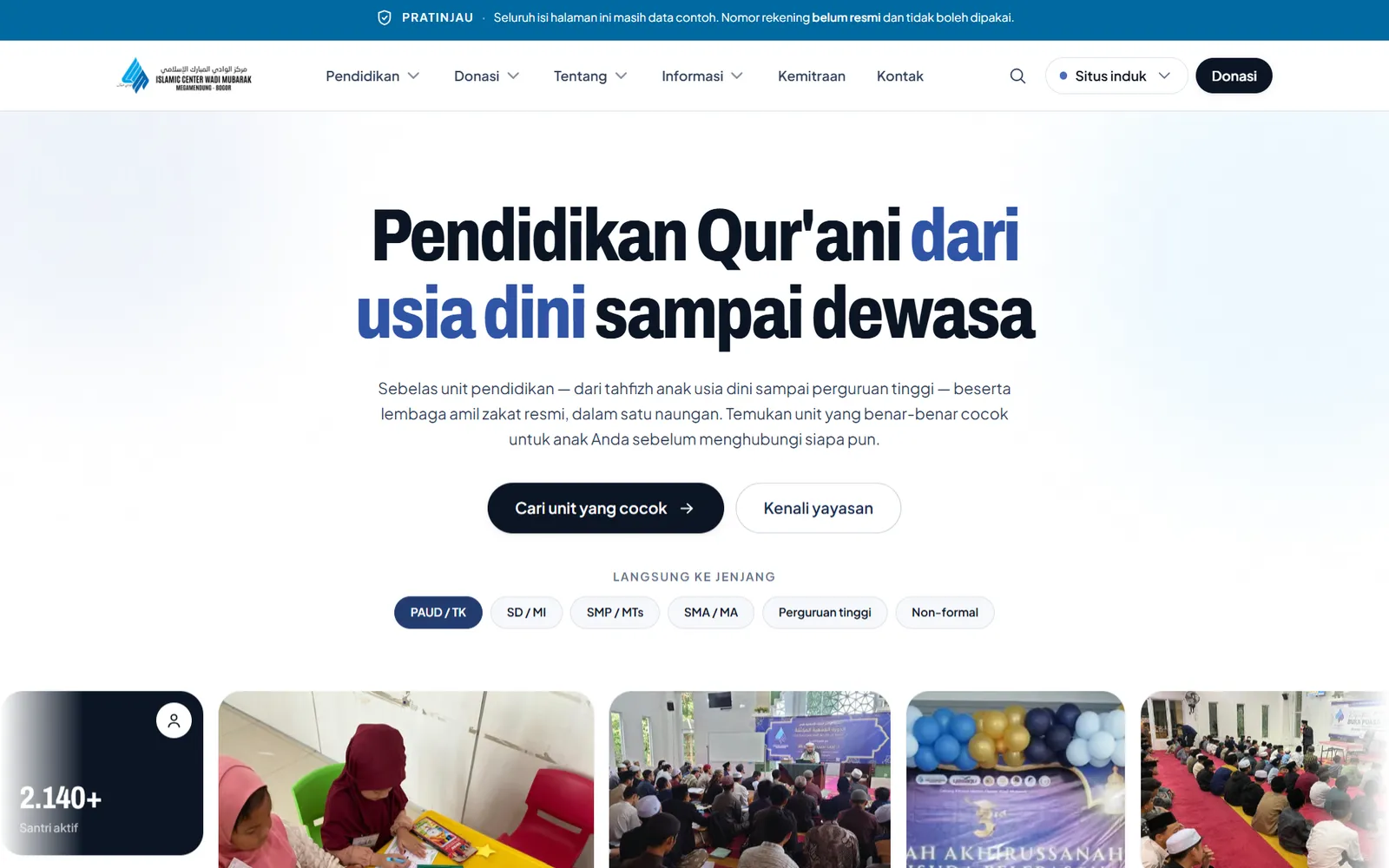 Islamic Center Wadi Mubarak home page